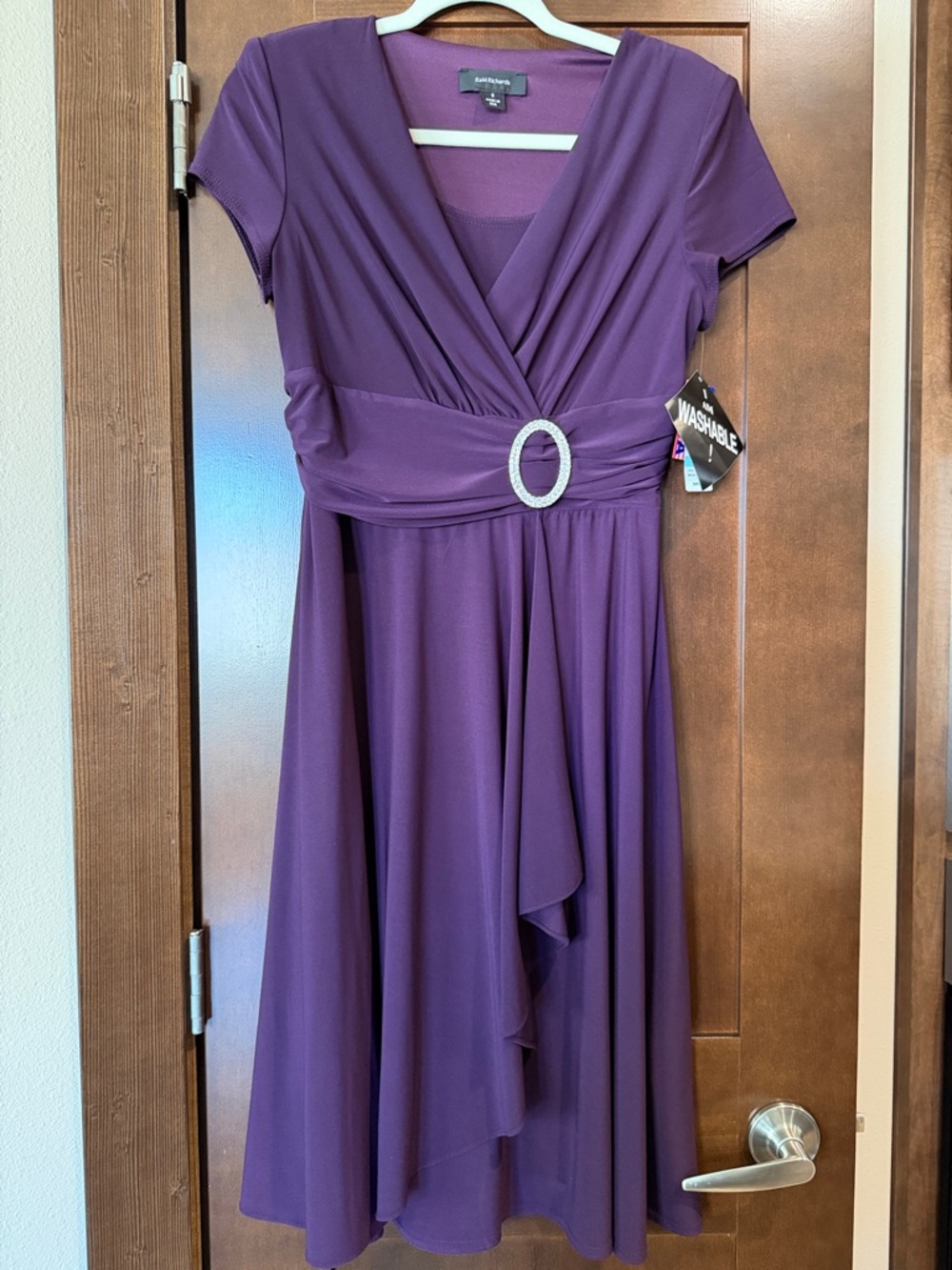 NEW R & M Richards Plum Surplice Midi Dress with Decorative Buckle